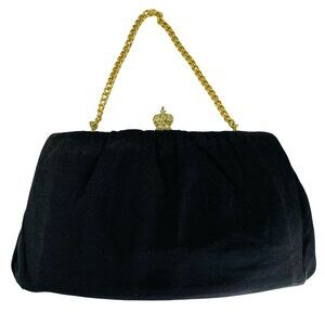 Vintage Black Fabric Evening Purse Clutch Wedding Handbag 9 x 5 u